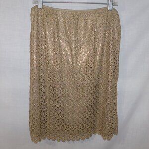Calvin Klein Womens 14 Liquid Gold Knit overlay Skirt above the knee